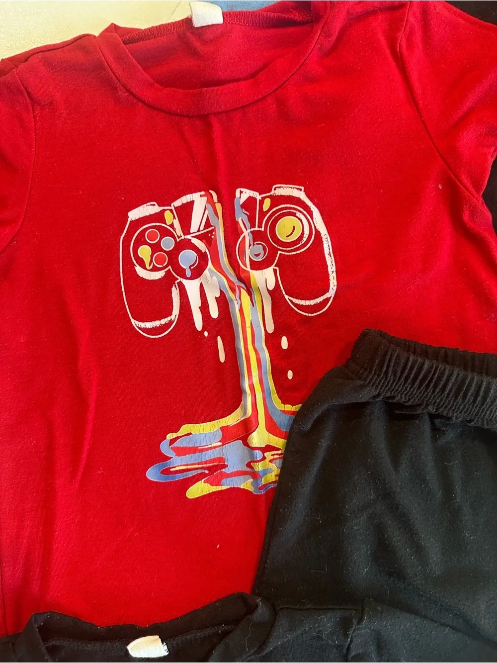 Graphic Gamer Tee & Black Shorts Sets -Blue, Red, Black